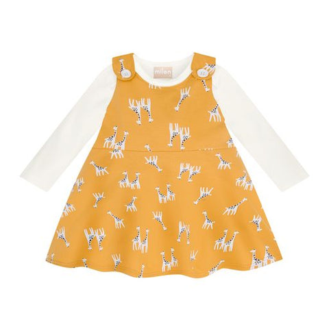 13476E Baby Girls' Yellow Pinafore Dress and T shirt set