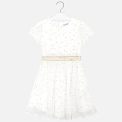 Off White and Gold Florettes Short Sleeve Dress