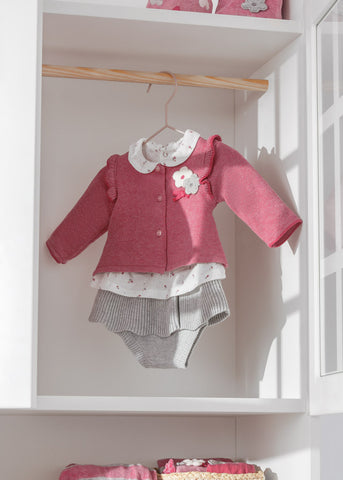 2814 Berry 3-Piece set with knitted skirt newborn girl