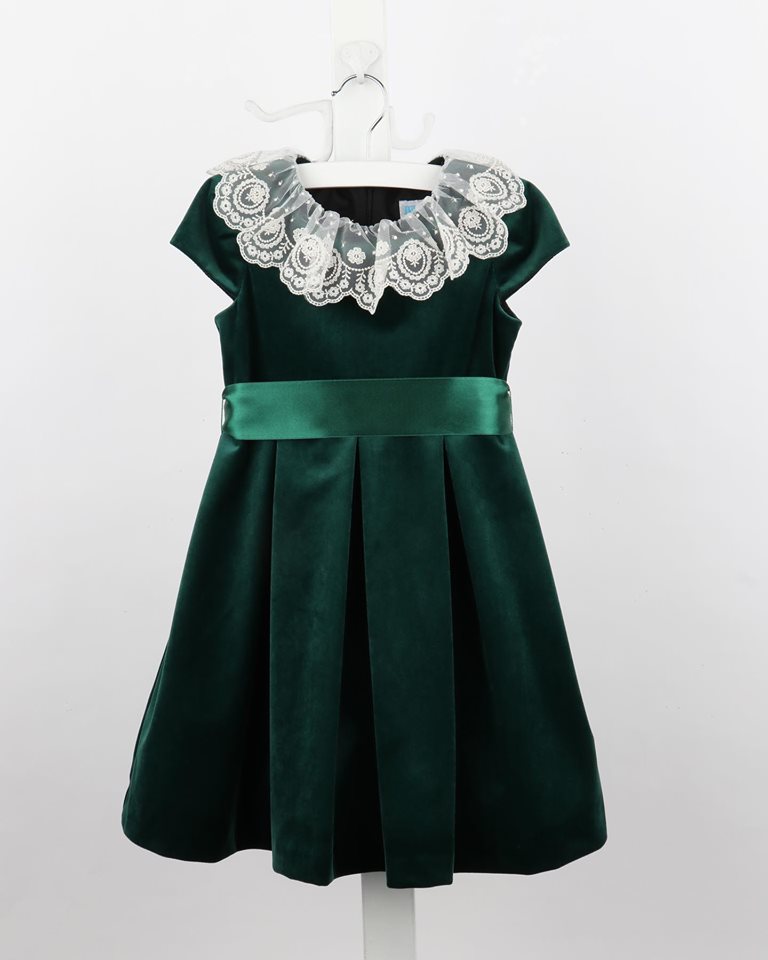 6499-GN-C Velvet Dress w/Lace Collar