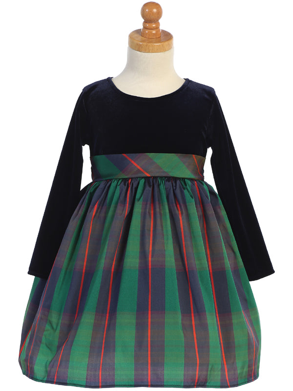Holiday  Stretch Velvet with plaid skirt C534