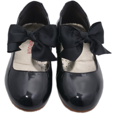 Dressy patent shoes with grosgrain bow